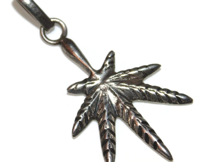 925 LARGE Vintage Estate Large Marijuana Cannabis Leaf Weed 420 Mary J Solid Sterling Silver Pendant 925 Jewelry Jewellery Gift