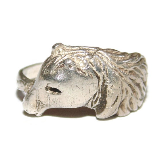 925 Vintage Estate Sterling Silver Ring Pony Hors… - image 1