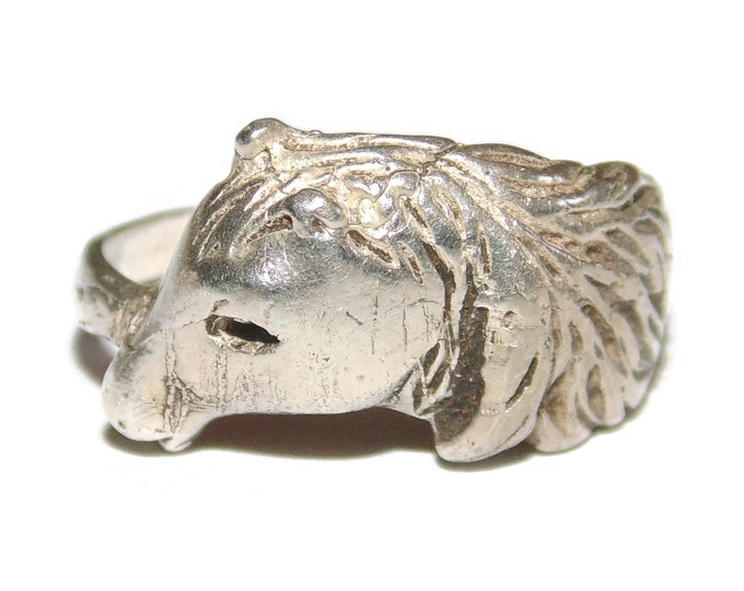 925 Vintage Estate Sterling Silver Ring Pony Horse Pinky Pinkie US Size 5.5 Jewelry Jewellery Birthday Gift For Her Him