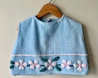 2T/3T Vintage Towel Tank Top, Sky Blue Chenille Flower Towel, Handmade from a reclaimed Textiles, upcycled by Playdate Vintage