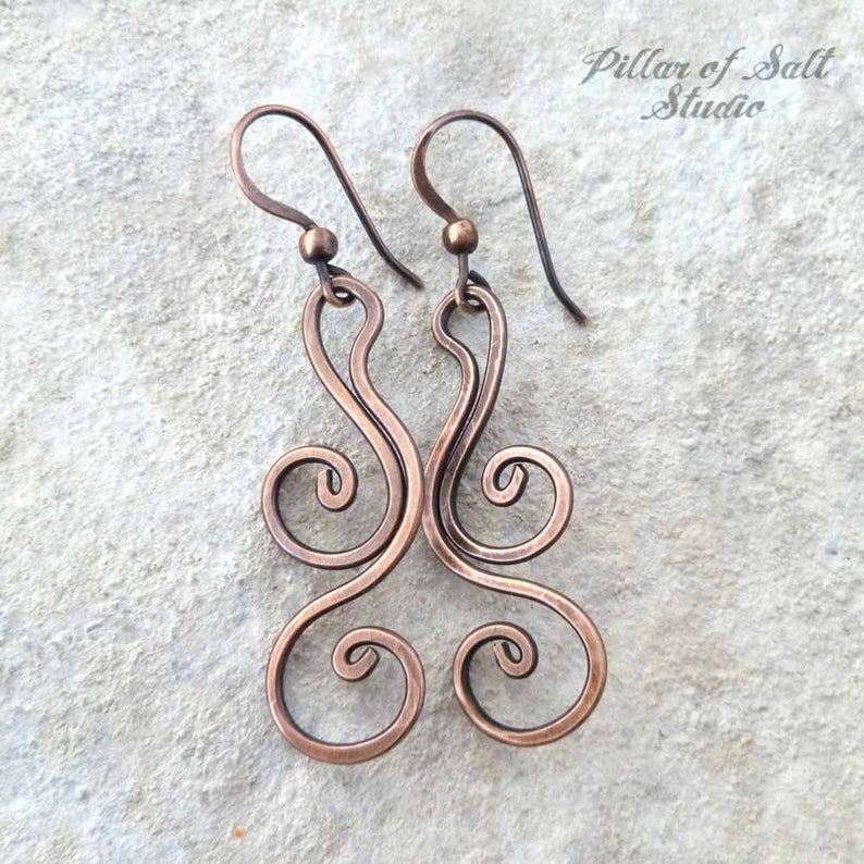Solid Copper Earrings Wire Wrapped Earrings Wire Wrapped Etsy