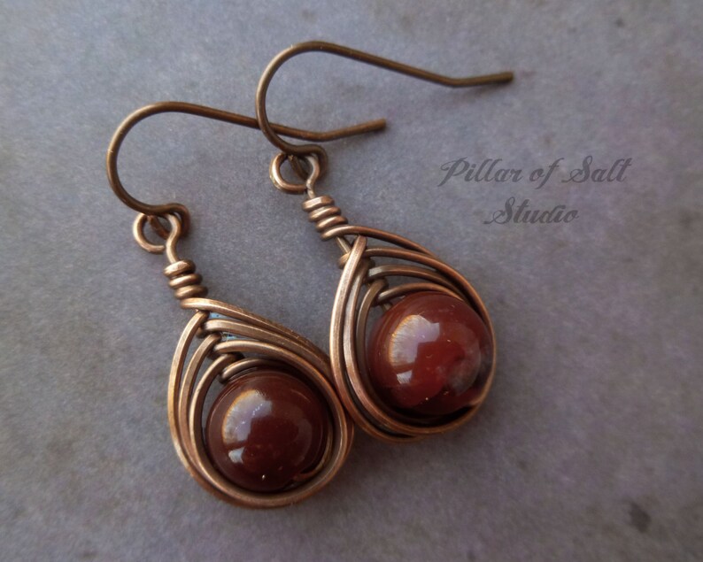 Copper wire wrapped earrings wire wrapped jewelry handmade Etsy