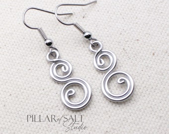 Aluminum & Stainless Steel Small Spiral Earrings - handmade 10 year anniversary gift for her