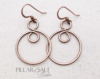 Copper Infinity Hoop Earrings - handmade wire wrapped jewelry - 7th anniversary gifts for her