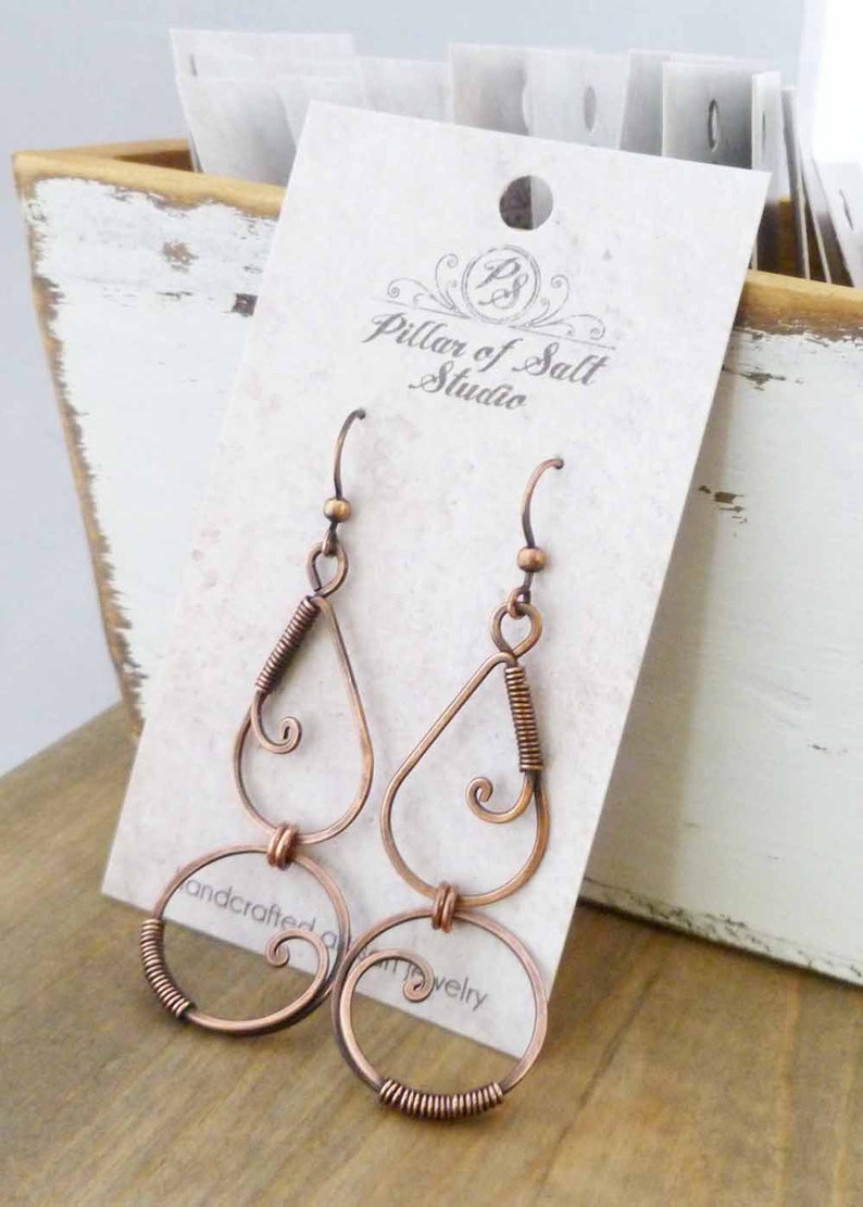 Long Copper Wire Wrapped Earrings Solid Copper Earrings Etsy