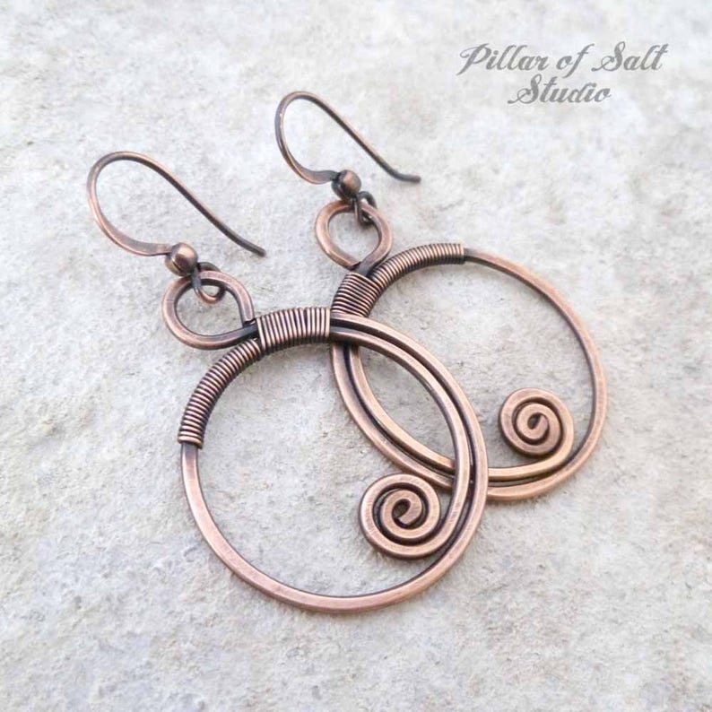 Copper Wire wrapped earrings Solid copper earrings wire Etsy