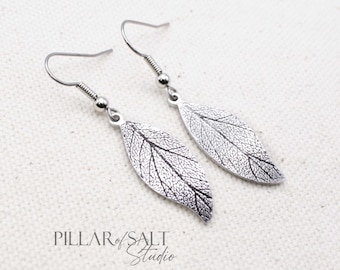 Skeleton Leaf Aluminum Earrings - Stainless Steel earwires - Lightweight - 10th anniversary gift