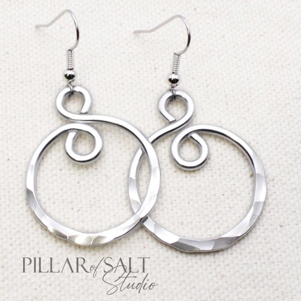 Hammered Aluminum Infinity Earrings - 10th anniversary gift