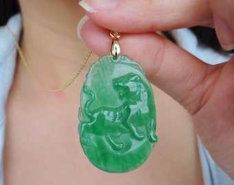 Chinese Zodiac Jade Necklace • Sterling Silver or 18K Gold Chain ,Emerald Candy Large Jade Pendant • Jade Jewelry, Zodiac Birthday Gift Idea