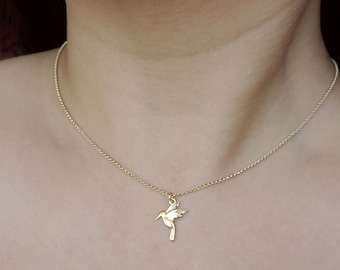 Hummingbird Necklace • Dainty Small Flying HummingBird Pendant Choker, Sterling Silver/Gold/Rose Gold Vermeil • Bird Jewelry,Nature Necklace