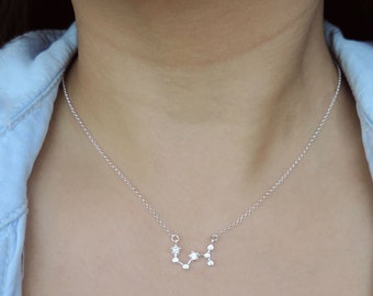 Constellation Sterling Silver Necklace • Delicate Cubic Zirconia Diamond Silver Zodiac Necklace,CZ Layering • Personalized Celestial Jewelry