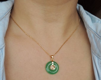 Good Fortune Chinese Green Jade Necklace • Sterling Silver or 18K Gold Emerald Candy Jade Circle Pendant • Jade Jewelry Gift,Wealth Necklace