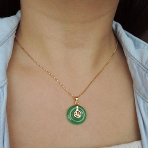 Good Fortune Chinese Green Jade Necklace • Sterling Silver or 18K Gold Emerald Candy Jade Circle Pendant • Jade Jewelry Gift,Wealth Necklace