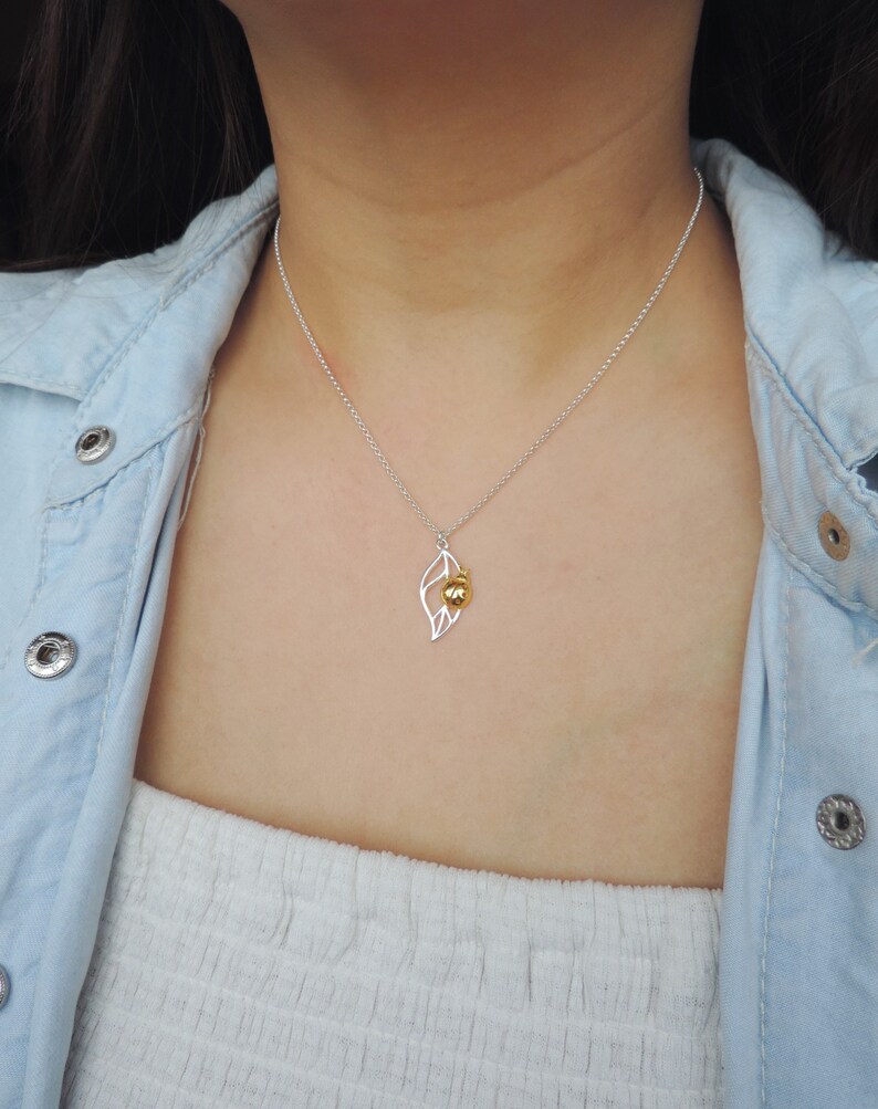 Ladybug Necklace \u2022 3D Gold LadyBug on Sterling Silver Detailed cut-out Leaf \u2022 Dainty Jewelry Best Friend Mother Daughter Gift for her