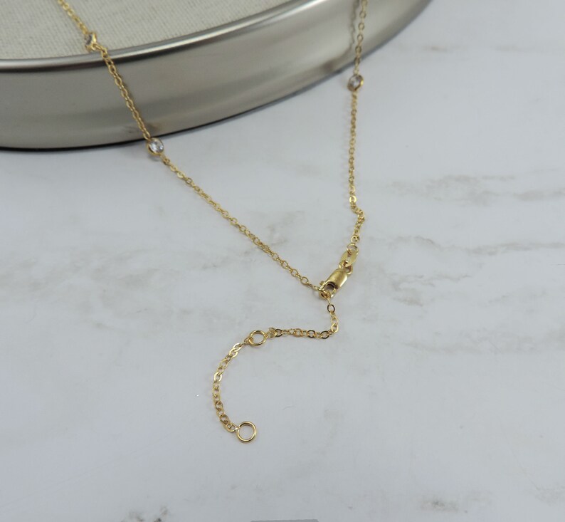 Tiny 14K Gold Filled CZ Diamond Station Necklace Dainty - Etsy