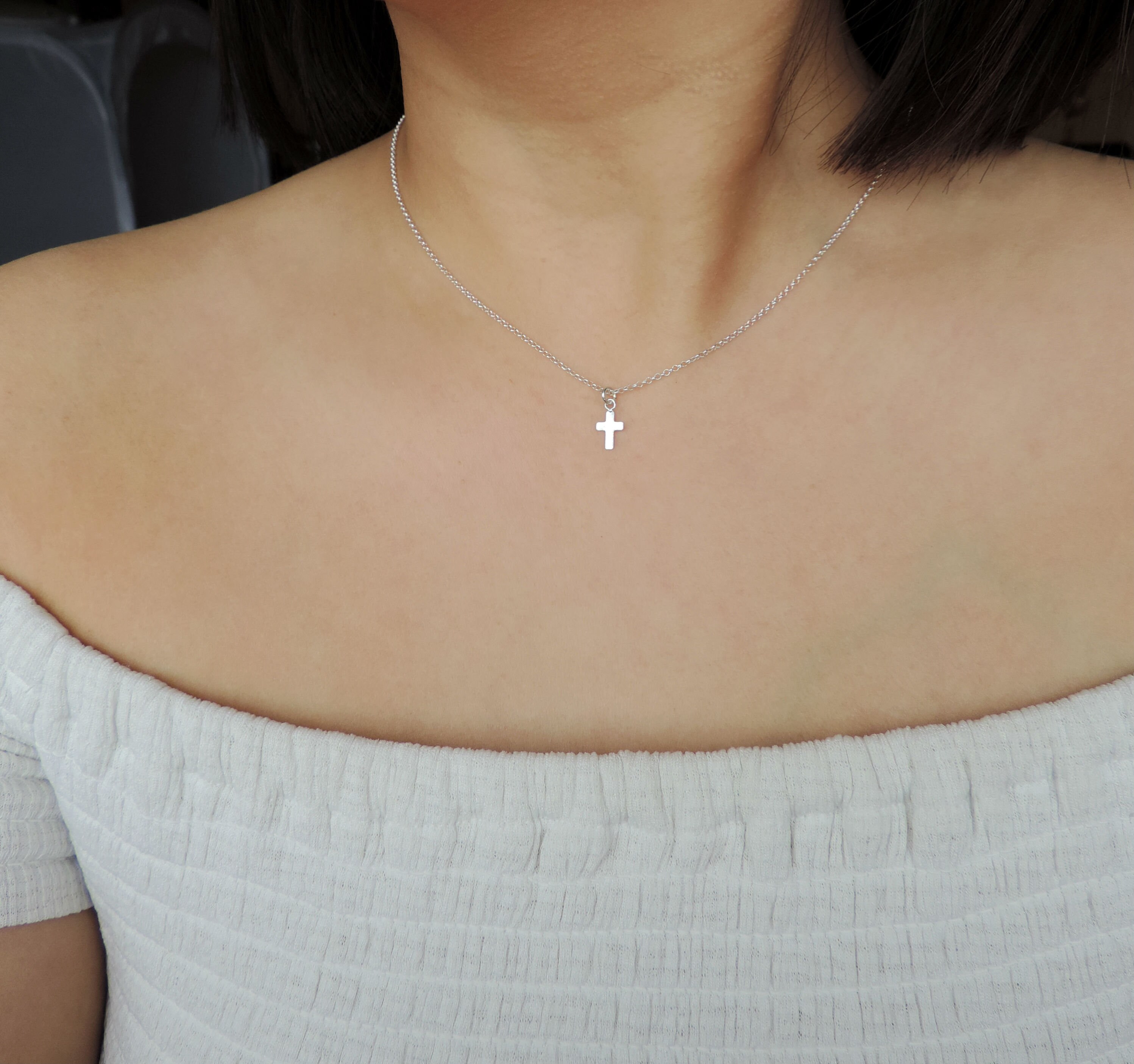 Very Tiny Silver Cross Necklace 