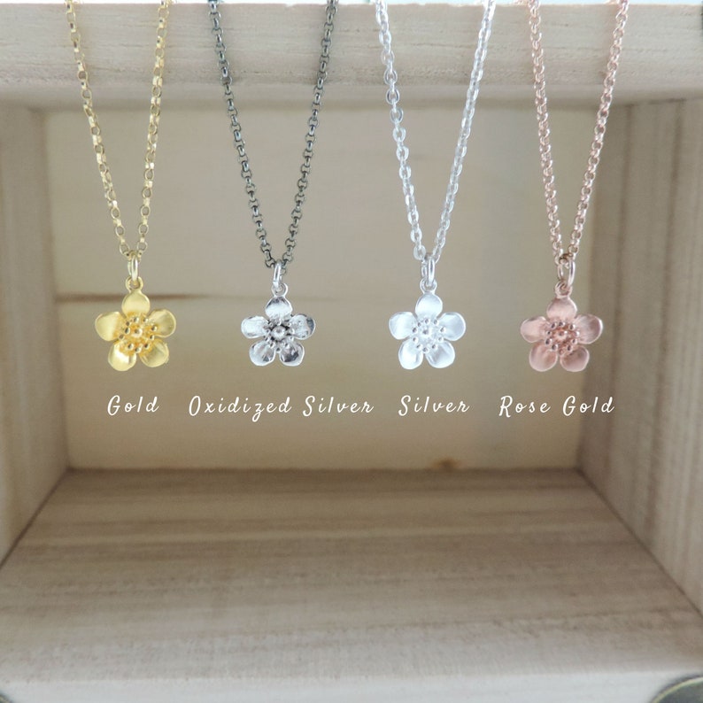 Cherry Blossom Flower Necklace \u2022 Pretty Japan Sakura Flower Sterling Silver 24K Rose Gold Necklace \u2022 Wedding,Flower Girl,Bridesmaid Jewelry