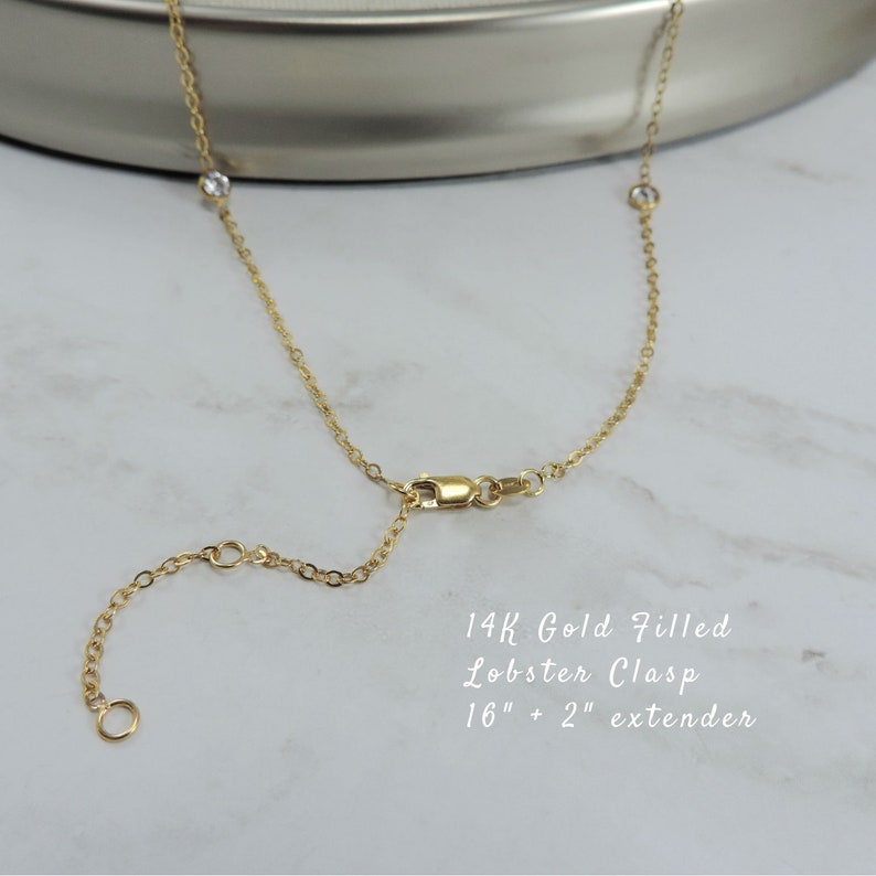 Tiny 14K Gold Filled CZ Diamond Station Necklace \u2022 Dainty Dangle Cubic Zirconia Necklace CZ Choker \u2022 Layering Necklace Bridesmaid Necklace