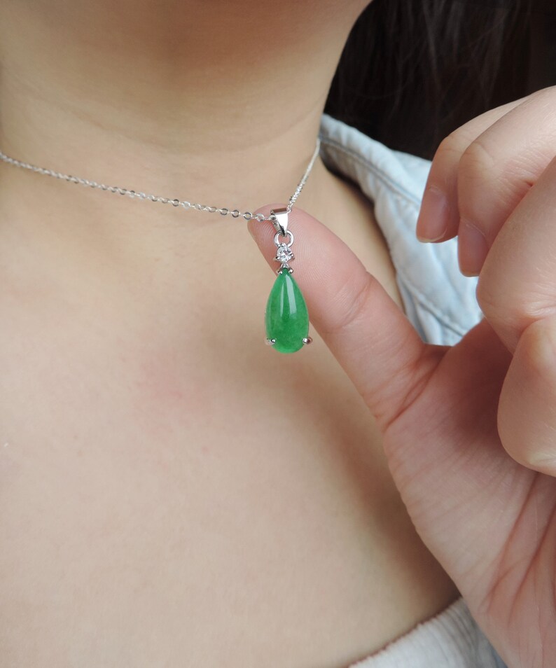 TEARDROP Chinese Green Jade Necklace Emerald Candy Green Etsy Australia