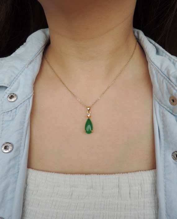 TEARDROP Chinese Green Jade Necklace Emerald Candy Green Jade