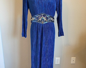 Vintage Ricki Lang for Nuit Blue Fortuny Pleats Sequin Belt Dress Size 14