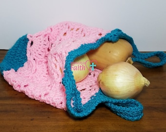 Fancy crocheted market grocery bag - ready to ship