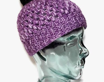 Women's crochet messy bun hat