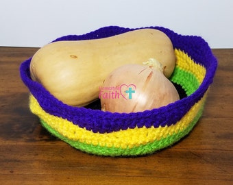 Mardi Gras colors purple yellow green lightweight crochet basket