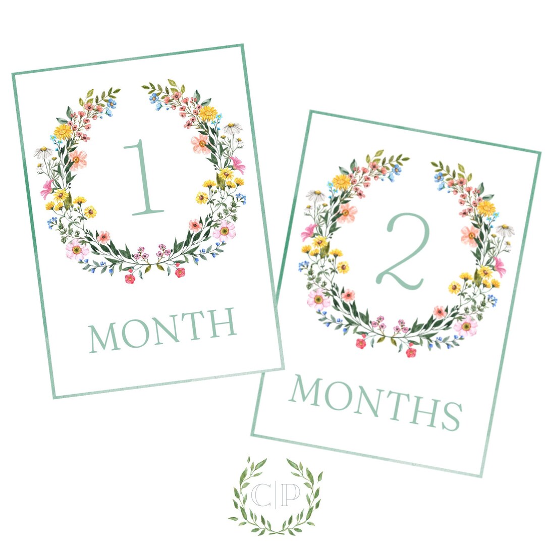 Watercolor Wildflower Baby Milestone Cards Printable Garden Party Baby ...