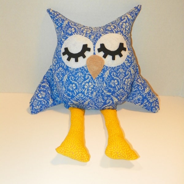 Handmade Owl Plush Stuffed Toy, Blue Owl Plushie