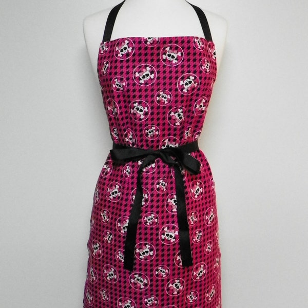 Skull Apron, Pink and Black Apron, Houndstooth Apron