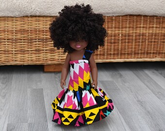 Black Doll in African Print Dress - Black Curly Hair doll - African Doll - Black Baby doll - African doll