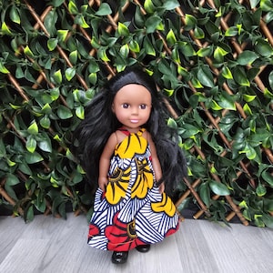 African doll, Black Doll in African Print Dress - Black Curly Hair doll - African Doll - Black Baby doll -