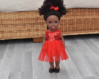 Black Doll in African Print Dress - Black Curly Hair doll - African Doll - Black Baby doll - African doll