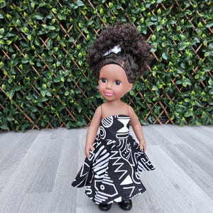 Black Doll in African Print Dress - Black Curly Hair doll - African Doll - Black Baby doll - African doll