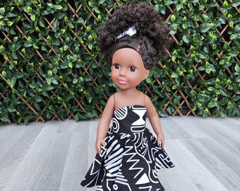 Black Doll in African Print Dress - Black Curly Hair doll - African Doll - Black Baby doll - African doll