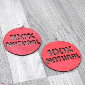 Natural Hair Earrings, 100% Natural Earings, Red round earring, African earring, Afro hair earring, afrocentric earring, wooden earring