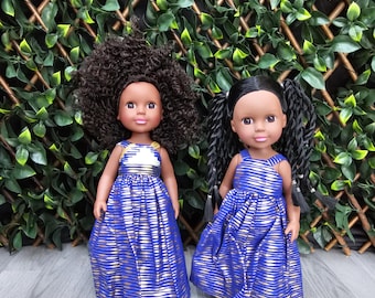 Bambola africana, bambola nera in abito con stampa africana - bambola con capelli ricci neri - bambola africana - bambola nera -