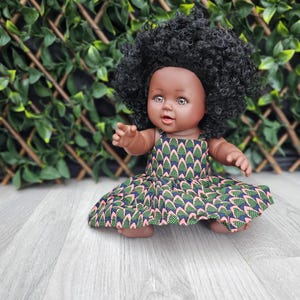 African doll, Black Doll in African Print Dress - Black Curly Hair doll - African Doll - Black Baby doll -