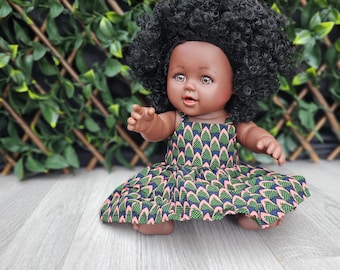 African doll, Black Doll in African Print Dress - Black Curly Hair doll - African Doll - Black Baby doll -