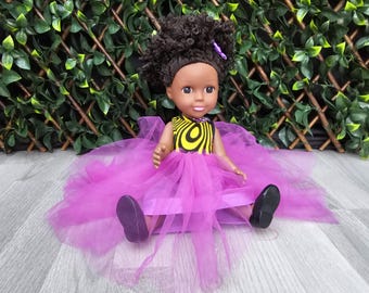 African doll, Black Doll in African Print Dress - Black Curly Hair doll - African Doll - Black Baby doll -