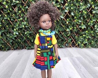 African doll, Black Doll in African Print Dress - Black Curly Hair doll - African Doll - Black Baby doll -