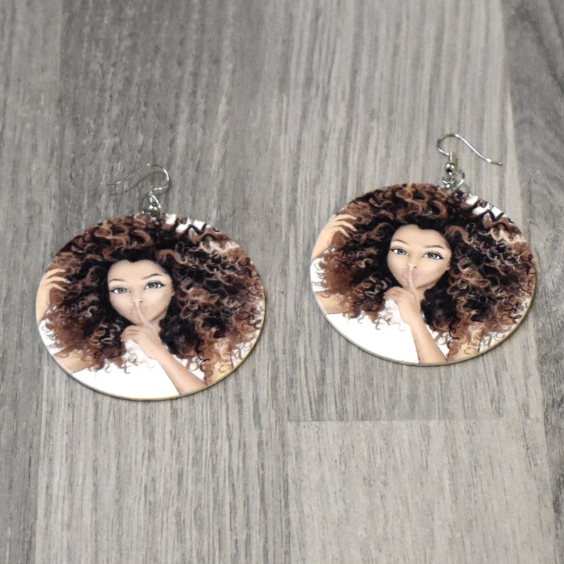 Wooden afro earring afro woman earring natural hair earring  etsy