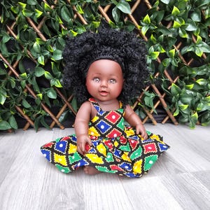 African doll, Black Doll in African Print Dress - Black Curly Hair doll - African Doll - Black Baby doll -
