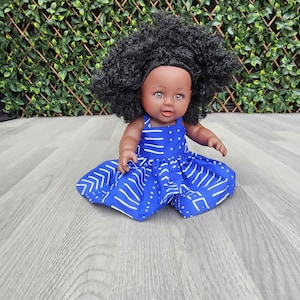 African doll, Black Doll in African Print Dress - Black Curly Hair doll - African Doll - Black Baby doll -