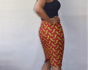 African print pencil skirt, Ankara Pencil skirt, Red pencil skirt, African Print skirt, Red Midi Skirt