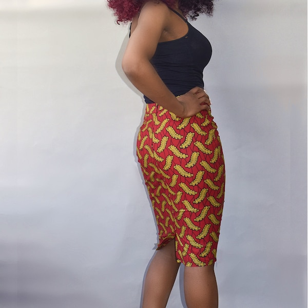 African print pencil skirt, Ankara Pencil skirt, Red pencil skirt, African Print skirt, Red Midi Skirt