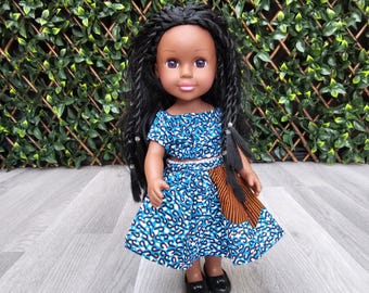 African doll, Black Doll in African Print Dress - Black Curly Hair doll - African Doll - Black Baby doll - African braided doll