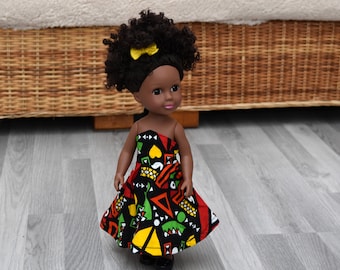 Black Doll in African Print Dress - Black Curly Hair doll - African Doll - Black Baby doll - African doll