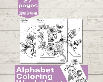 Floral Alphabet Coloring Worksheets